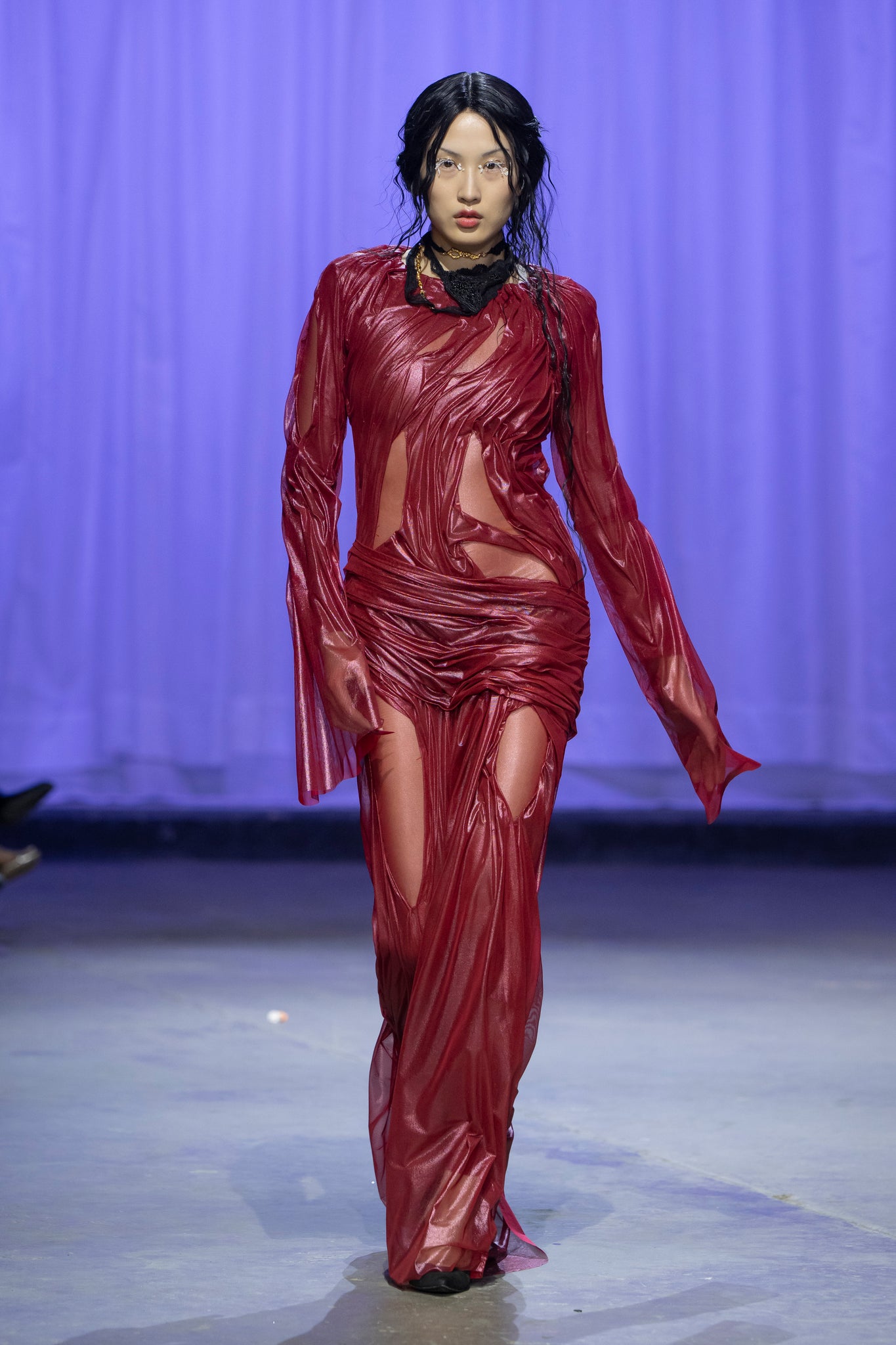 Long Sleeve Metallic Wetlook Dress