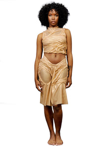 Gold Wetlook Midi Skirt